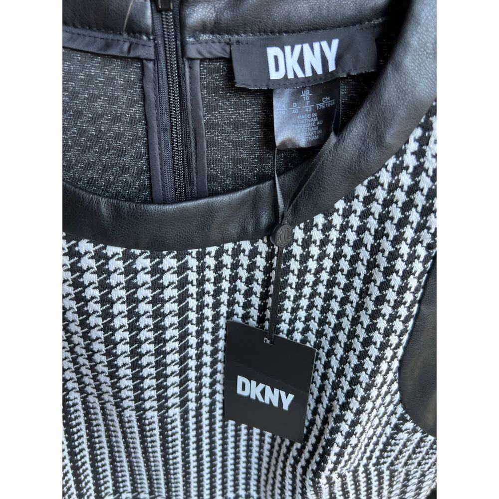 DKNY Black White Sleeveless houndstooth sheath dress elevated elegant NWT SZ 10 - Picture 2 of 5